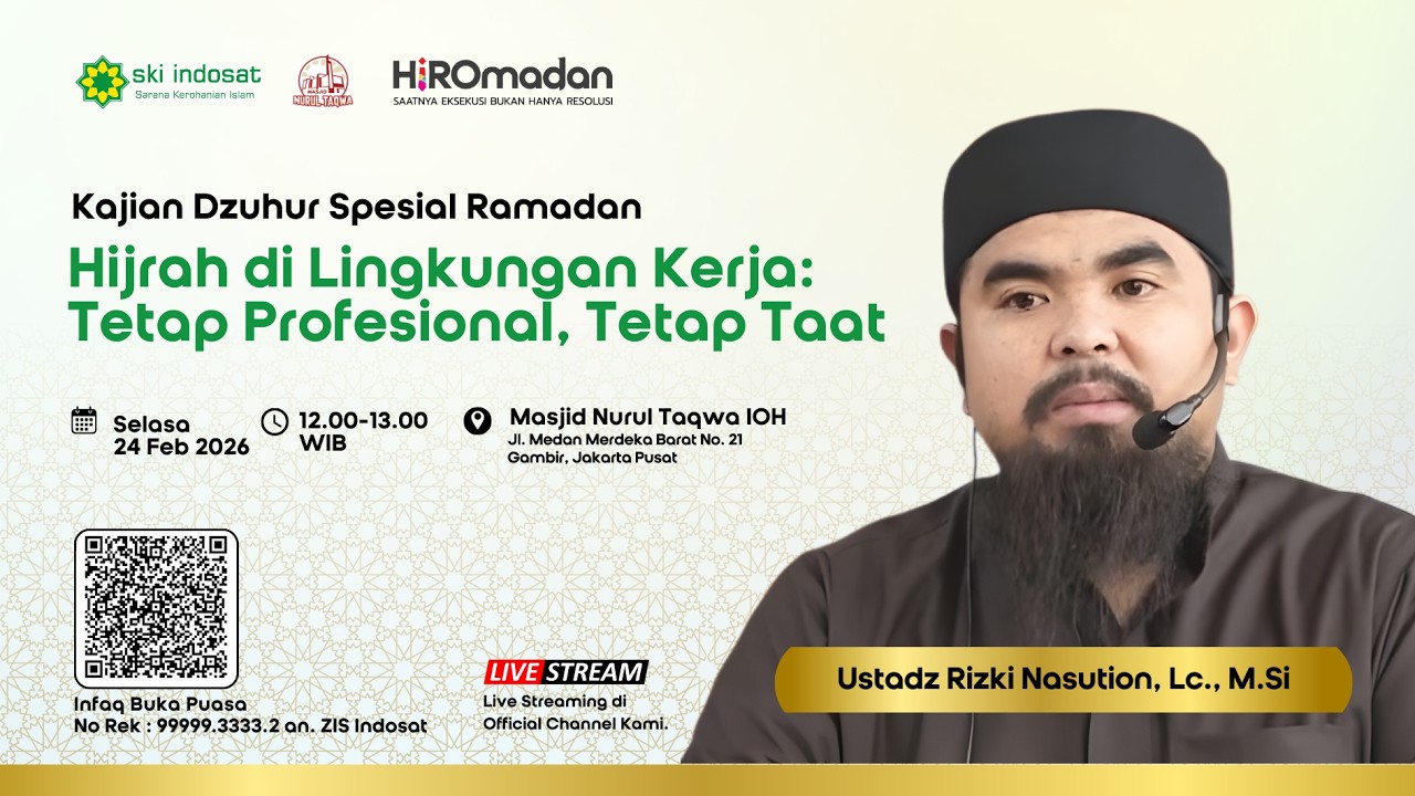 You are currently viewing Kajian Zhuhur – Hijrah di Lingkungan Kerja: Tetap Profesional, Tetap Taat🎙 Bersama: Ustadz Rizki Nasution, Lc., M.Si