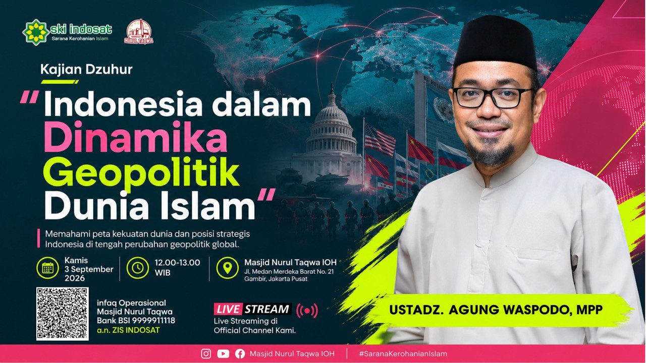 Read more about the article Kajian Zhuhur – Indonesia dalam Dinamika Geopolitik Dunia Islam – Ustadz Agung Waspodo, MPP